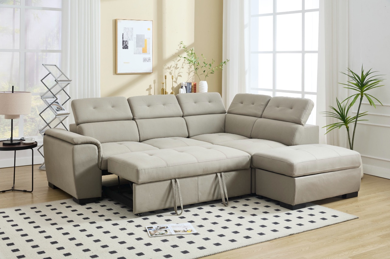 Harlow Sectional Sofa Bed — Light Grey