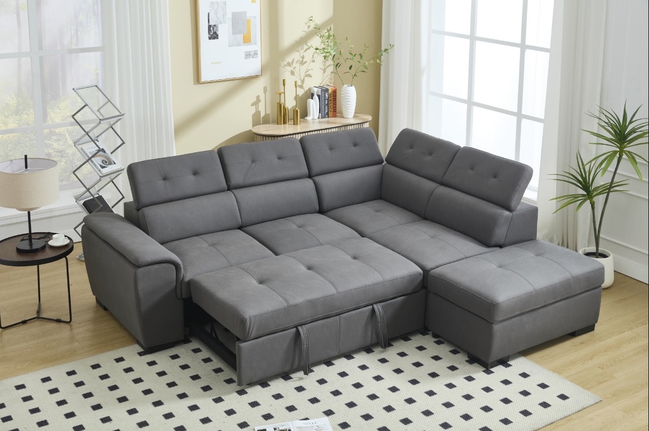Harlow Sectional Sofa Bed — Dark Grey