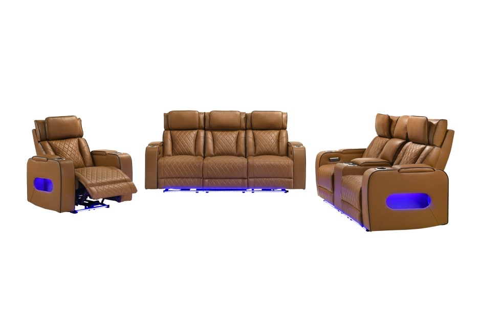 Polar Dual Power Reclining Sofa Set - Brown