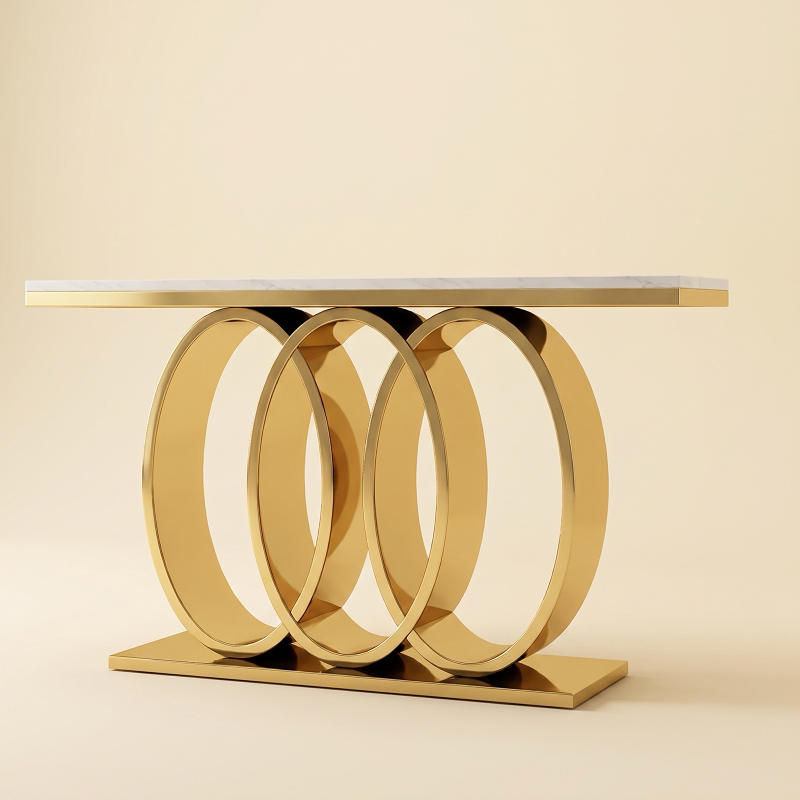 Gold Rim Glass Console Table
