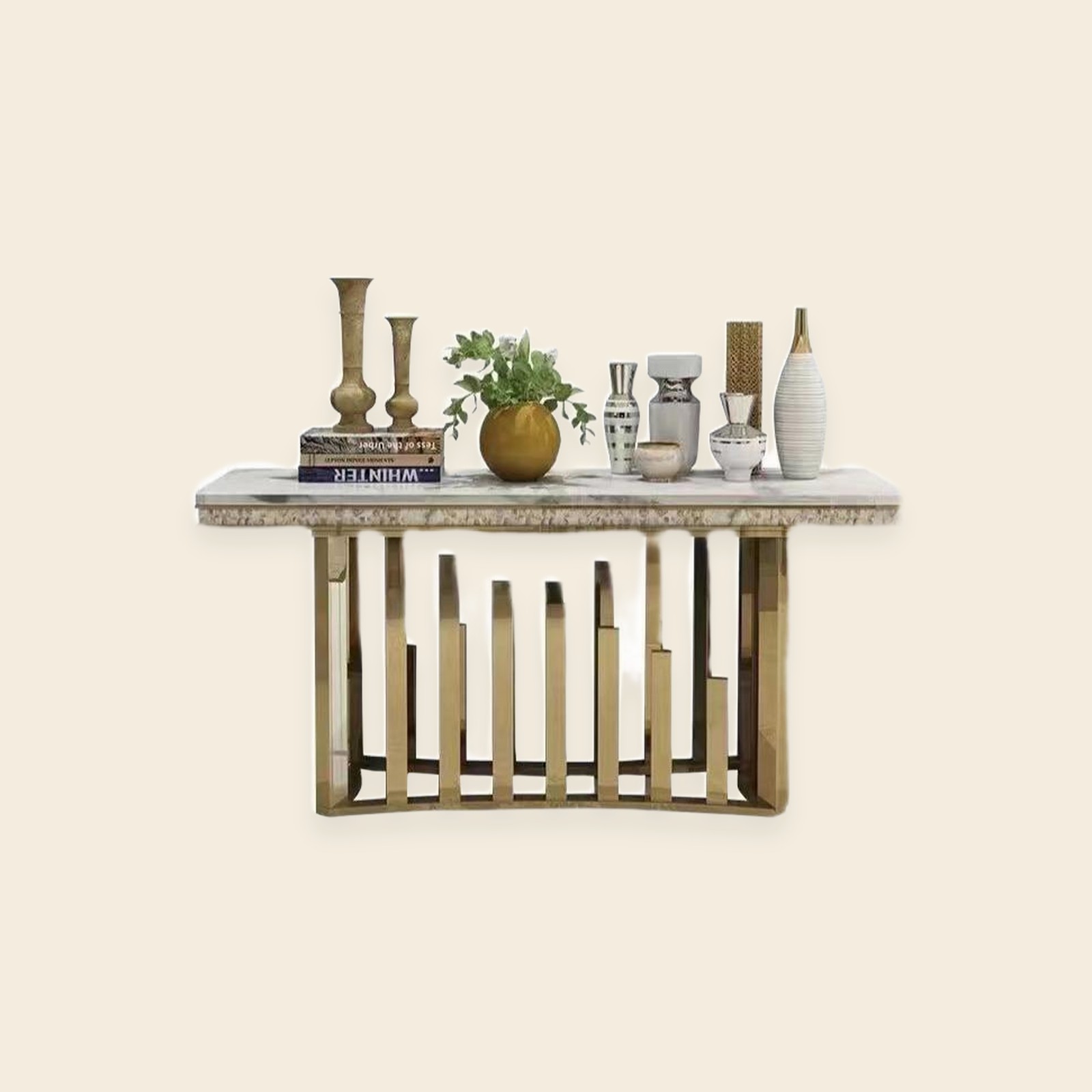 Gold Rim Glass Console Table