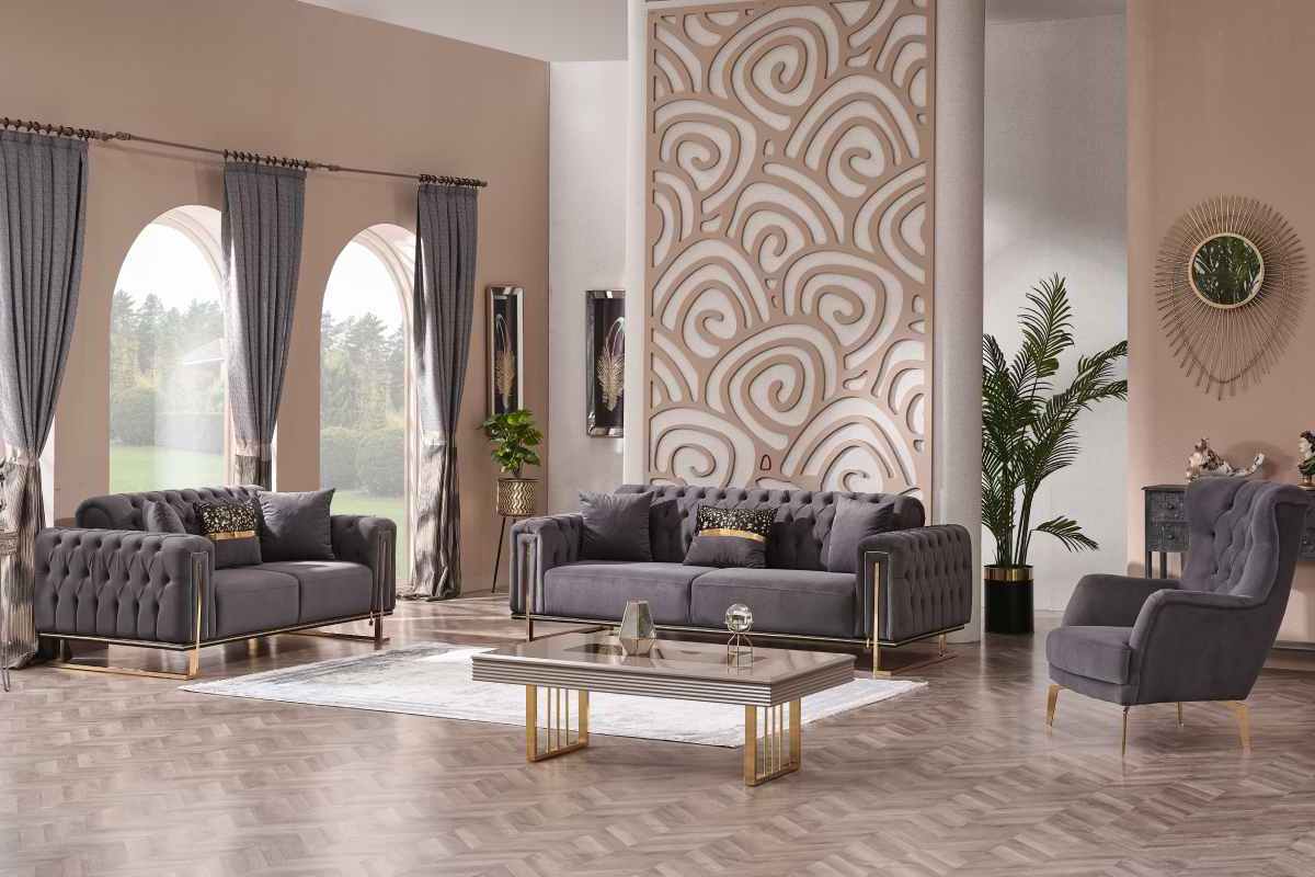Dreams Dark Grey and Gold Sofa Set