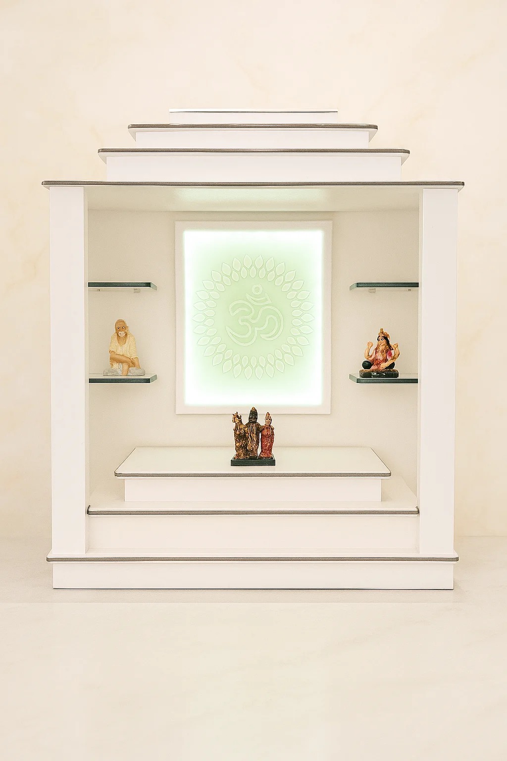 Temple (White Mandir with LED OM Backlight)