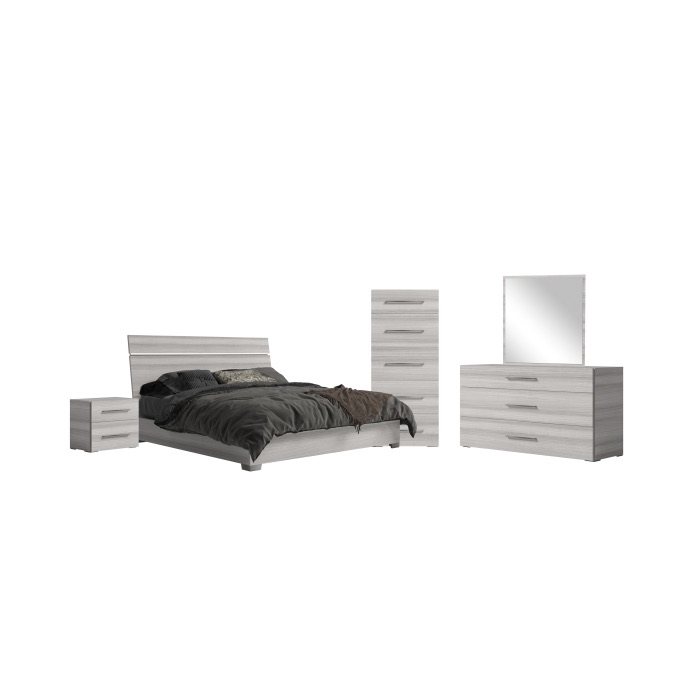 Mia Grey Panel Bedroom Set with LED Headboard