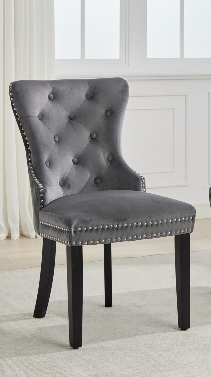 Estelle Tufted Velvet Dining Chair — Grey