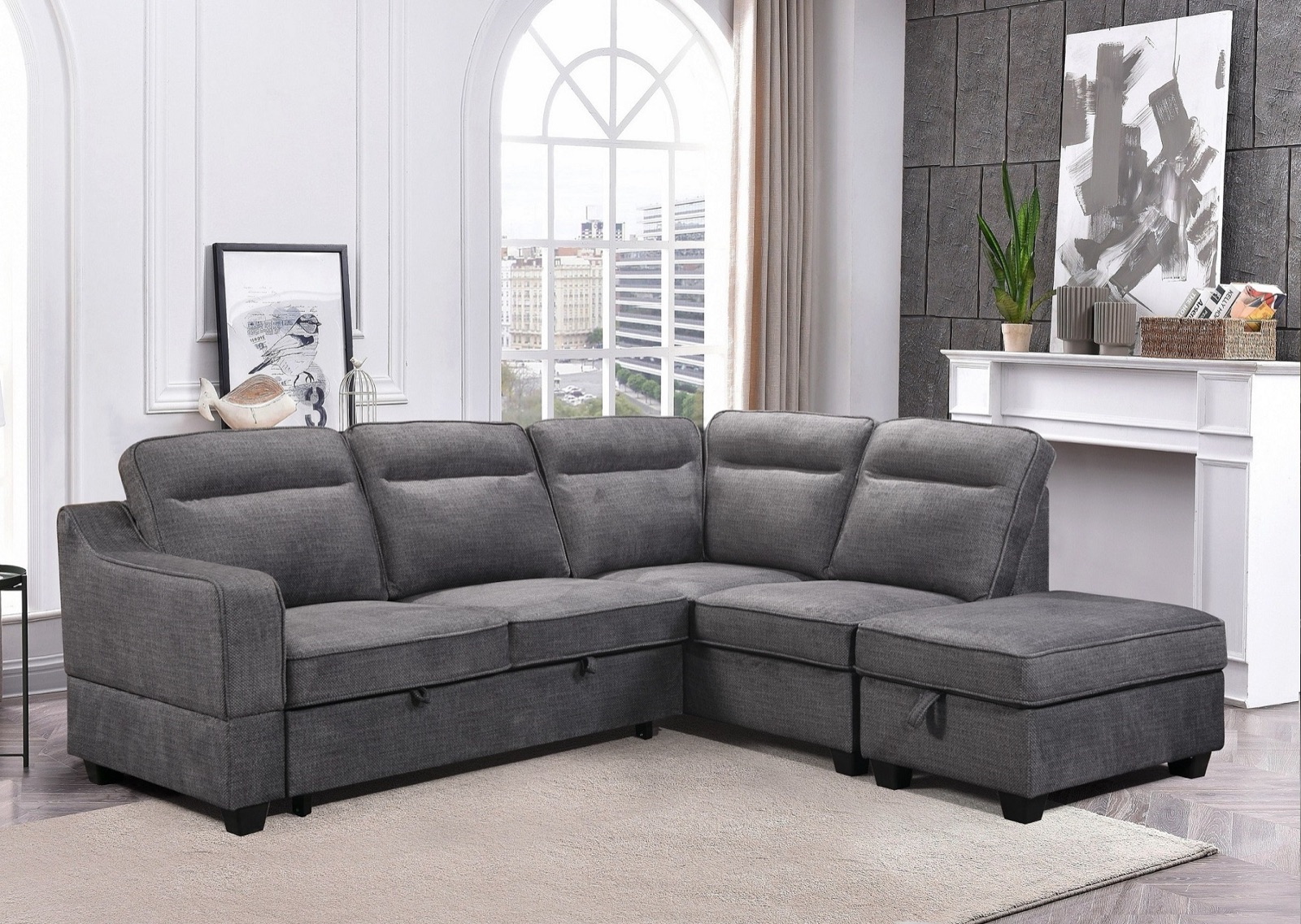 Nolan Sectional Sofa Bed with Storage Ottoman